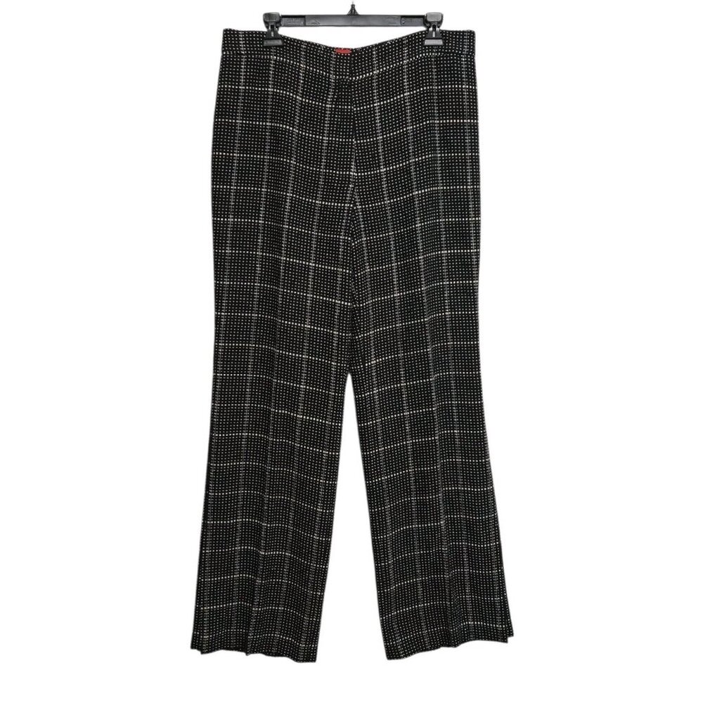 Olsen Europe Pants Womens 12  Windowpane Check Split Leg Wool Blend Trousers